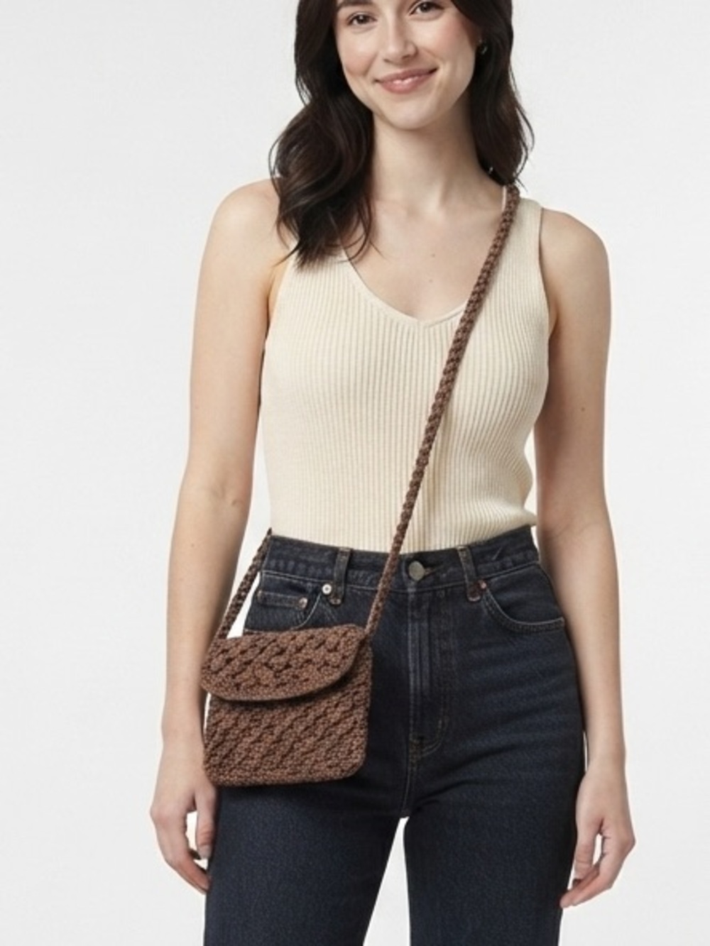 Woven Crossbody Bag in Brown The Sak Crochet Mini Crossbody Bag Bronze Boho Chic